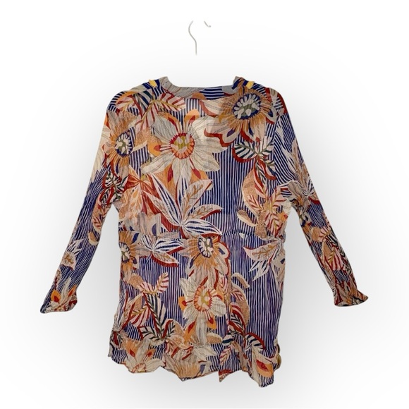 Soft Surroundings Navy Blue Orange Floral Embroidered Tunic Top Boho XL - Picture 2 of 8